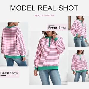 Pink and white striped relaxed fit top size L